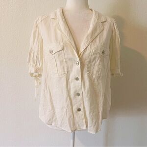 🌻 Free People Safari Babe Puff Short Sleeves Button Down White Size Small